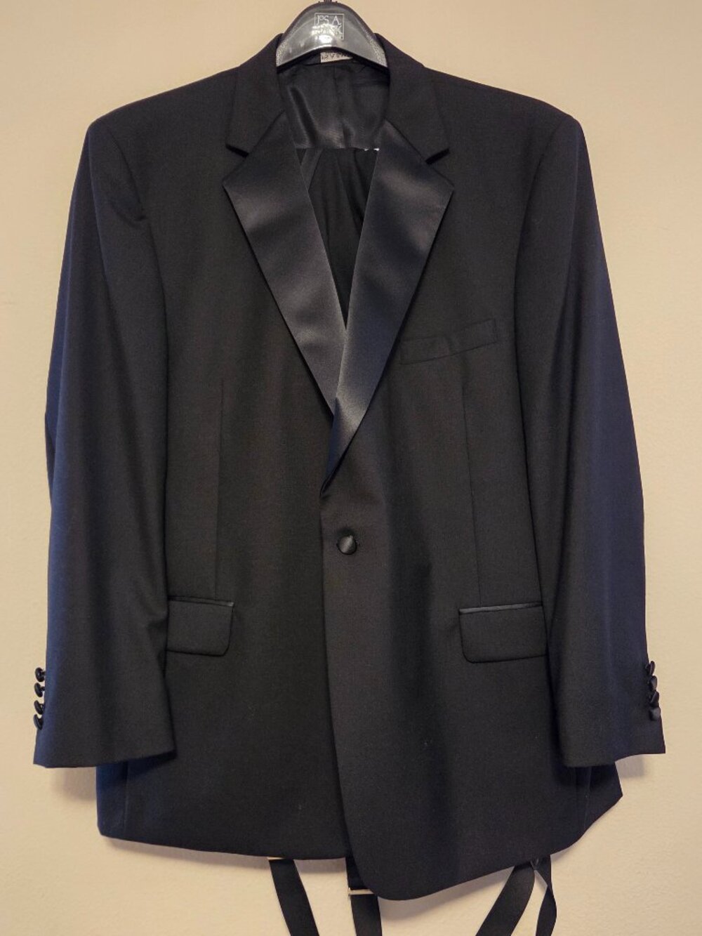 Jos A Bank Full Tuxedo 50R Black 100% Wool With Suspenders